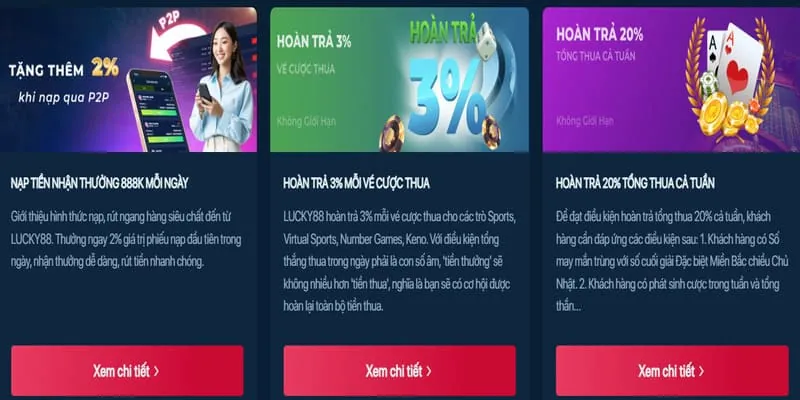 Ưu đãi hoàn trả, hoàn tiền thể thao, tiền thưởng hàng tuần